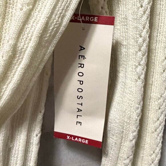 Aeropostale Pointelle Knit Cardigan Sweater Cream White Button V-Neck XL NWT - Picture 4 of 7
